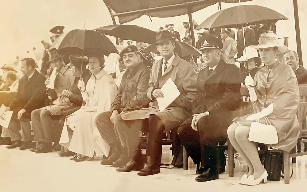 BComd Col Douglas Gunter sits with the Royal family during Queen Elizabeth II's visit to CFB Shilo in 1970. BComd Col Douglas Gunter sits with the Royal family during Queen Elizabeth II's visit to CFB Shilo in 1970.