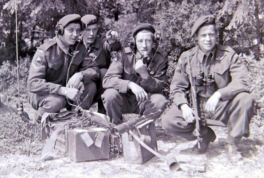 Gunner-FOO-May-1945 BComd Col Douglas Gunter sits with the Royal family during Queen Elizabeth II's visit to CFB Shilo in 1970.