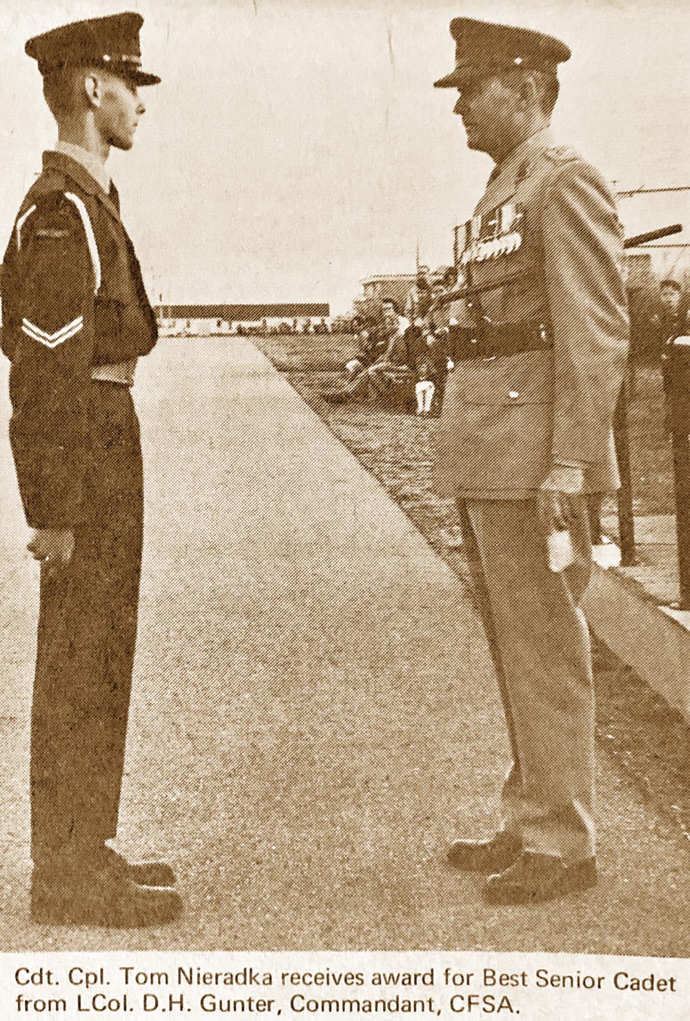Gunter-2 BComd Col Douglas Gunter sits with the Royal family during Queen Elizabeth II's visit to CFB Shilo in 1970.
