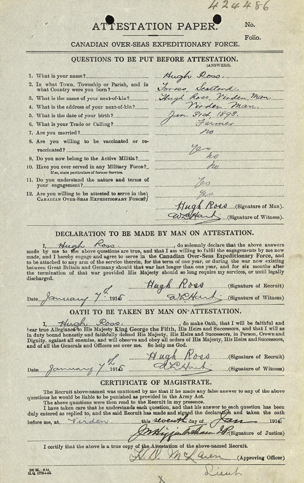 Pte-Hugh-Ross-papers MCpl Brandon Liddy