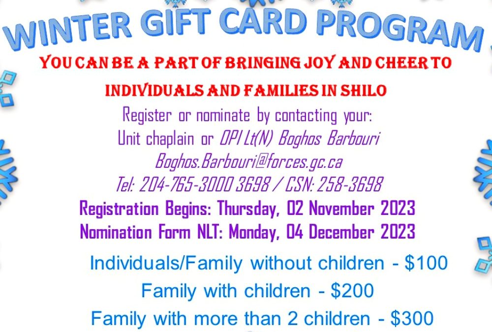Reinvented holiday gift card program helps CFB Shilo families and individuals – deadline Dec. 4