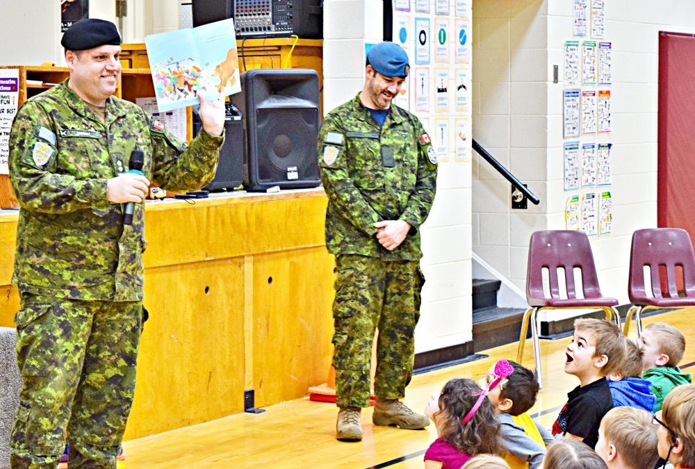 Reading scores a goal with BCmd and students at CFB Shilo Ecole Kelly